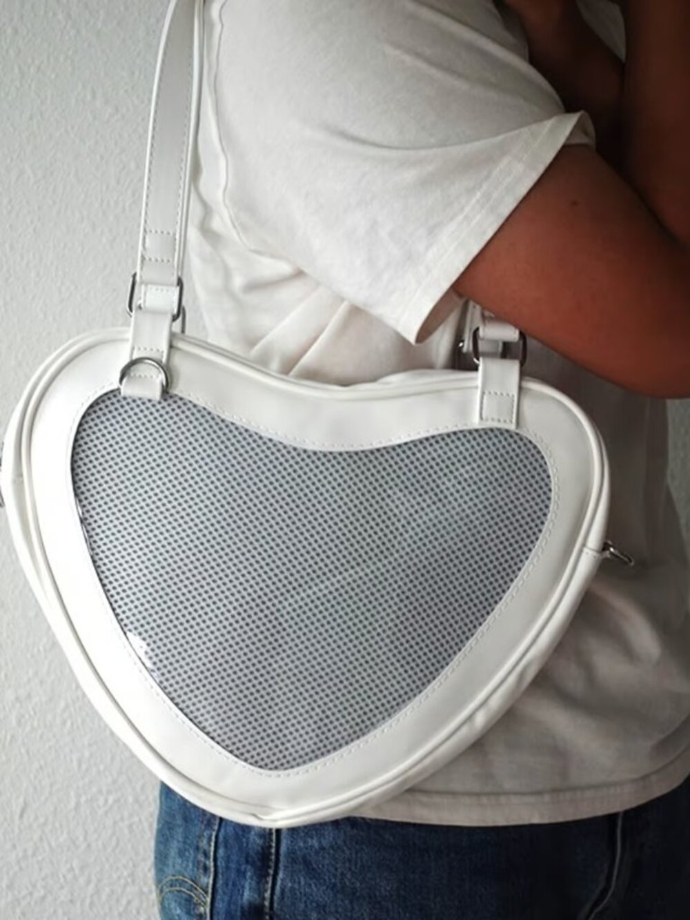 WHITE Heart Shaped Ita Bag, Crossbody Ita Bag, Anime Cosplay Shoulder Bag